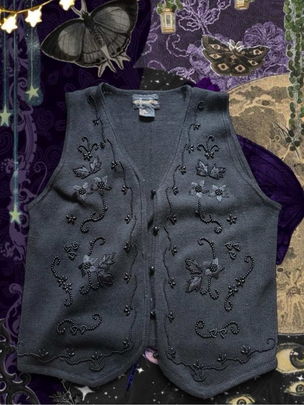 Vintage 90s Requirements Beaded Floral Whimsygoth Embroidered Sweater Vest